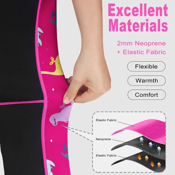 Chriffer Kid Wetsuit Shorty 2mm Neoprene Thermal Pink Black Swimwear - Picture 12 of 14